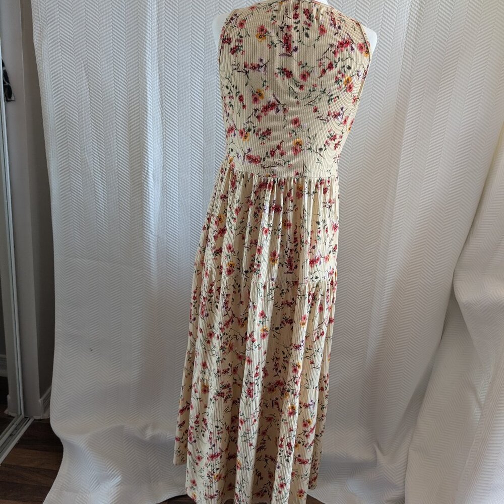 Jessica Simpson Floral Ribbed Maxi Dress V-Neck Sleeveless Medium Cottagecore - Picture 4 of 12